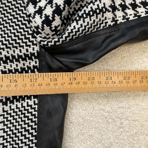 Lena Gabrielle Womens Sz 10 Houndstooth Faux Leather Trim Zip Jacket Black White - Picture 8 of 13